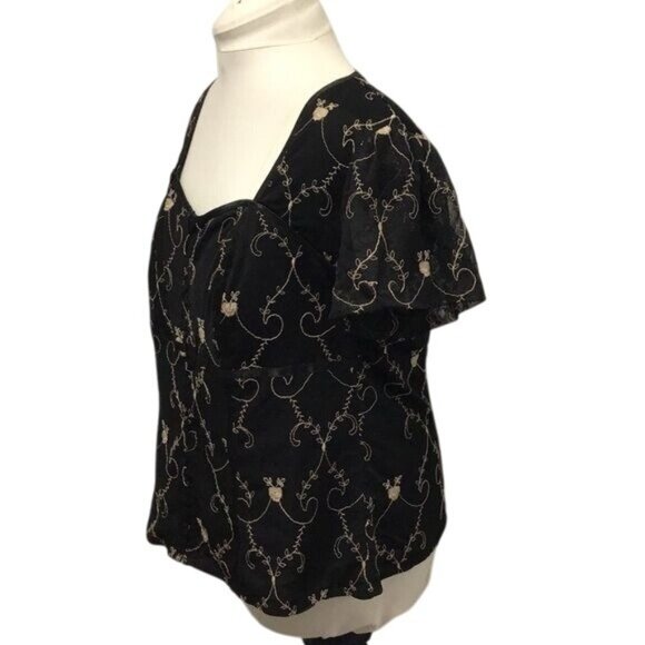 Lane Bryant Women’s Short Sleeve Sweetheart Neck Embroidered Sheer Net Top - Picture 3 of 8